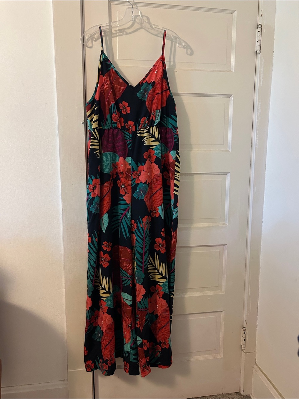 Vibrant Tropical Romper with Floral & Leaf Print